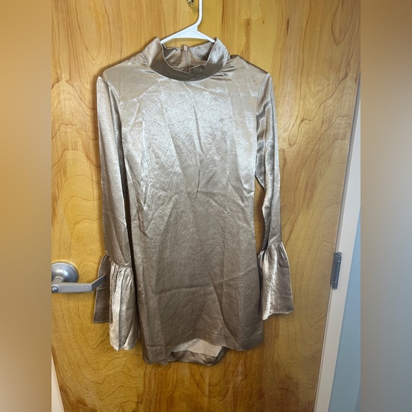 Metallic Long Sleeve Dress with Bell Cuffs - Picture 1 of 6